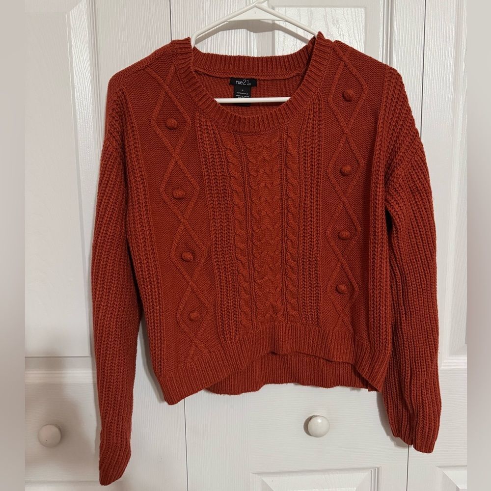 Rue21 Orange Cropped Cable Knit Sweater – Size Small